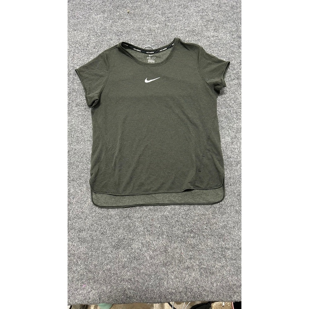Nike Running Shirt Womens XL Green Dri-Fit Short Sleeve Athletic Mesh Breathable